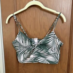Victoria's Secret Green and White Tropical Tie-Front Crop Top